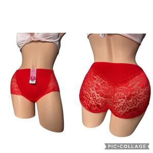 Comfy sexy & stretchy bamboo red lace panties one size high waisted cheeky nwt​
